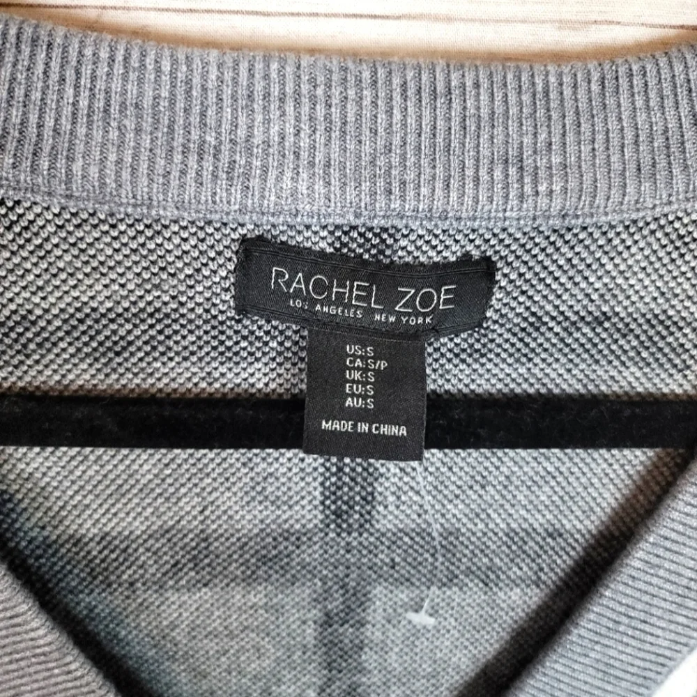 RACHEL ZOE GRAY PLAID V NECK BUTTON UP CARDIGAN SWEATER, SZ SMALL